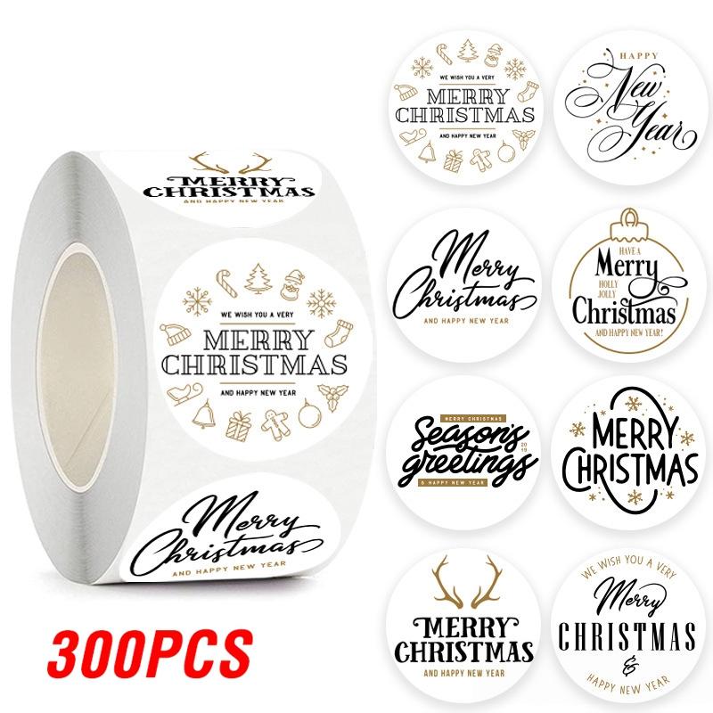 100-500pcs Merry Christmas Sticker , Round Adhesive Decoration Sticker for Cards Envelope Seal Xmas Gift Wraps Box Bags