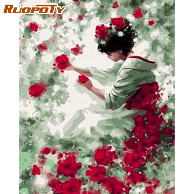 RUOPOTY Длинная юбка, женские наборы для рисования по номерам «сделай сам», для взрослых, рисунок, картина маслом, ручная роспись, холст, картина для настенного искусства 40x50 см