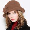 Ladies Wool Felt Bucket Hat Vintage Cloche Fedora Hat Female Bowler Hat with Bow Winter Wedding Church Jazz Cap