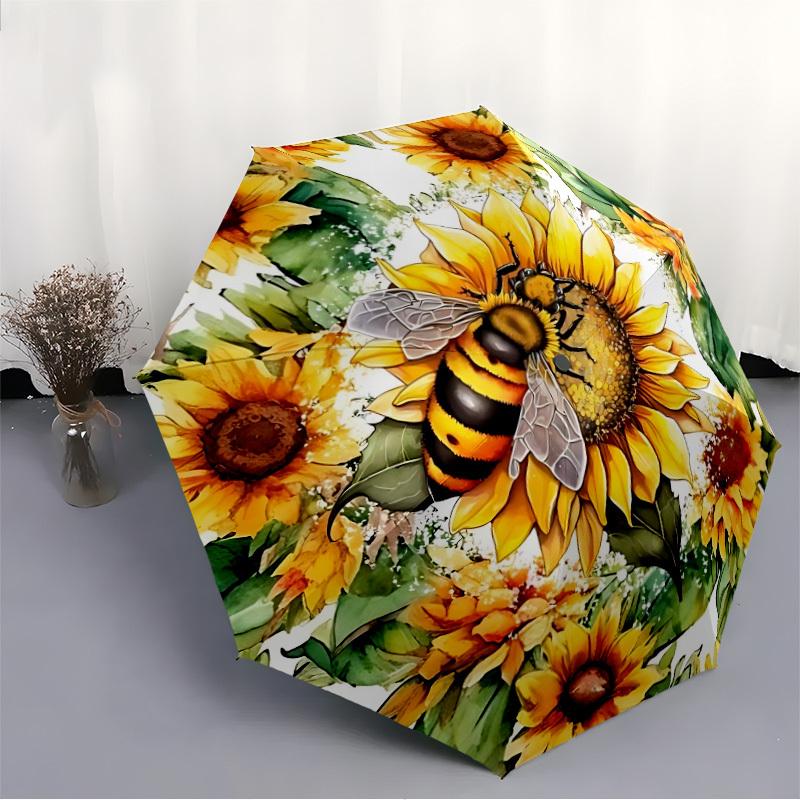 1pc Sunflower Print Folding Umbrella, Durable, Suitable for Outdoor Activities or Rain, Suitable for Commuting yy251027071