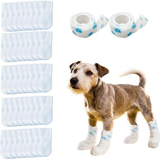 Disposable Dog Boots for Paw Protection,40Pcs Pet Booties Waterproof and Breathable with Adjustable Bandage,Pet Feet Covers,Paw Protectors for Small