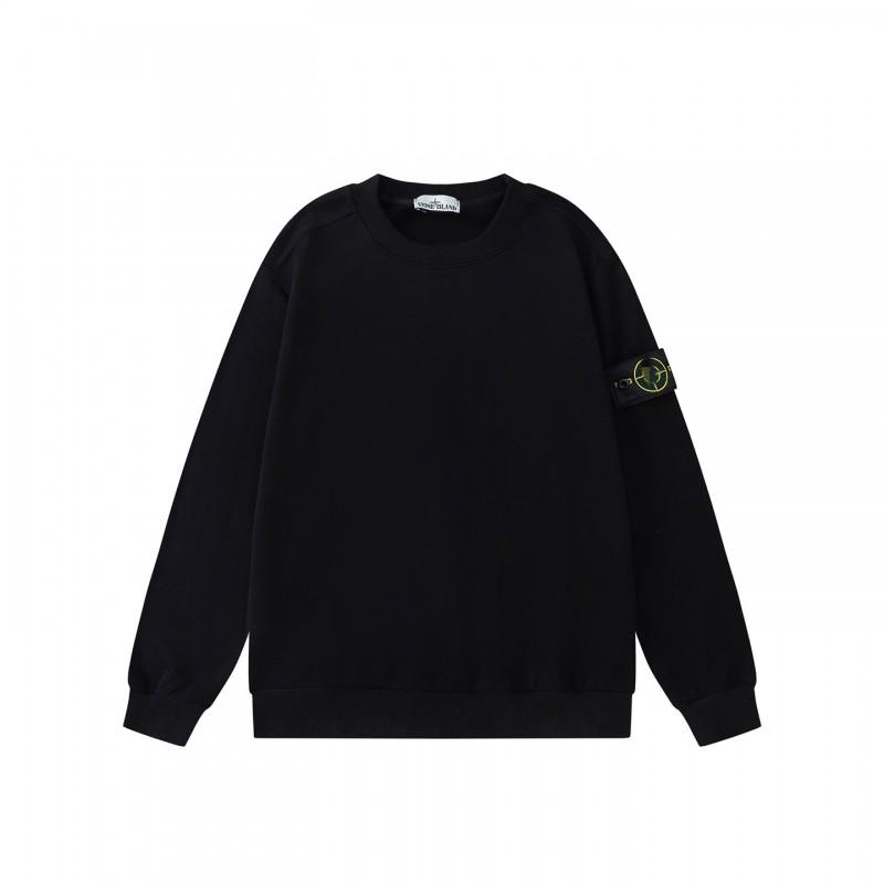 Classic Stone Heavyweight American Streetwear Crewneck Long Sleeve Hoodie With Embroidered Patch Unisex Loose Fit