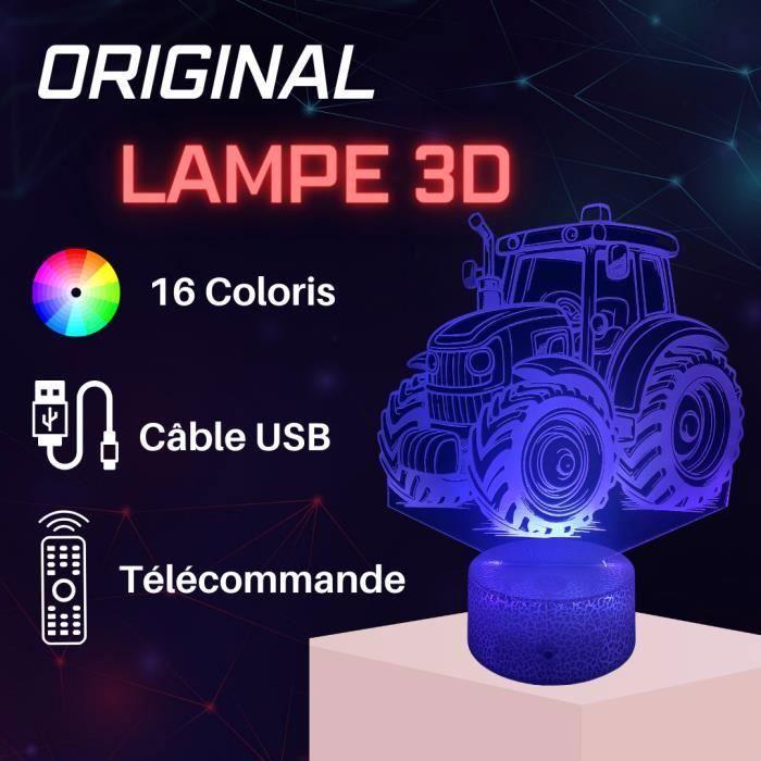 Lampe de Chevet 3D LED Tracteur Agriculteur, Veilleuse changement Couleurs, Lampe Tactile Cureau et Chambre, idée Cadeau Deco Noël