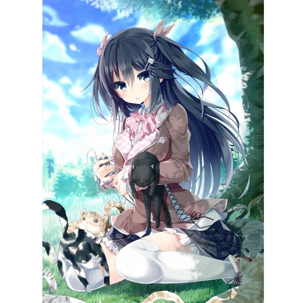 Полный круглый 5D DIY алмазная живопись аниме кошка девушка 3d узор для вышивки Фэнтези эльф принцесса вышивка крестиком мозаичная наклейка