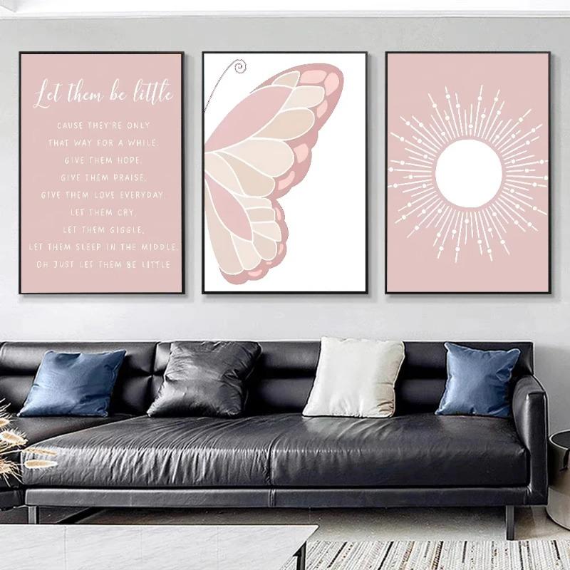 1 шт. Розовая бабочка, солнце, радуга, маргаритка, постер, бумага, печать, для дома, спальни, входа, бара, кафе, художественная живопись, украшение