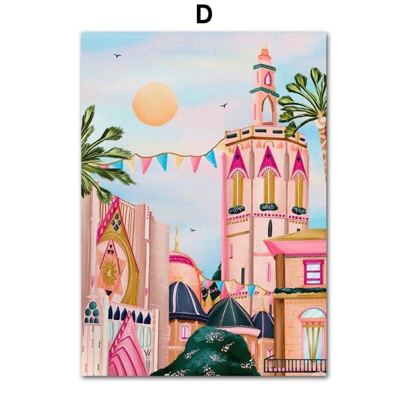 Красочный Город Здание Лимон Фрукты Абстрактный Пейзаж Постеры и Принты Настенное Искусство Холст Живопись Картины Для Декора Гостиной