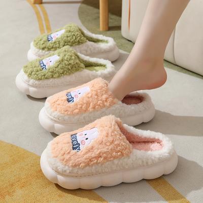 Новые зимние домашние женские тапочки из хлопка с рисунком кролика из мультфильма, комнатные, мягкие, нескользящие, теплые, простые мужские туфли из хлопка для пары