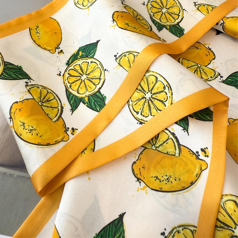 Korean Long Skinny Silk Scarf for Women Bag Tie Lady Hairband Fruit Print Brand Lady Neckerchief Ribbon Bag Handle Ribbon Scarf