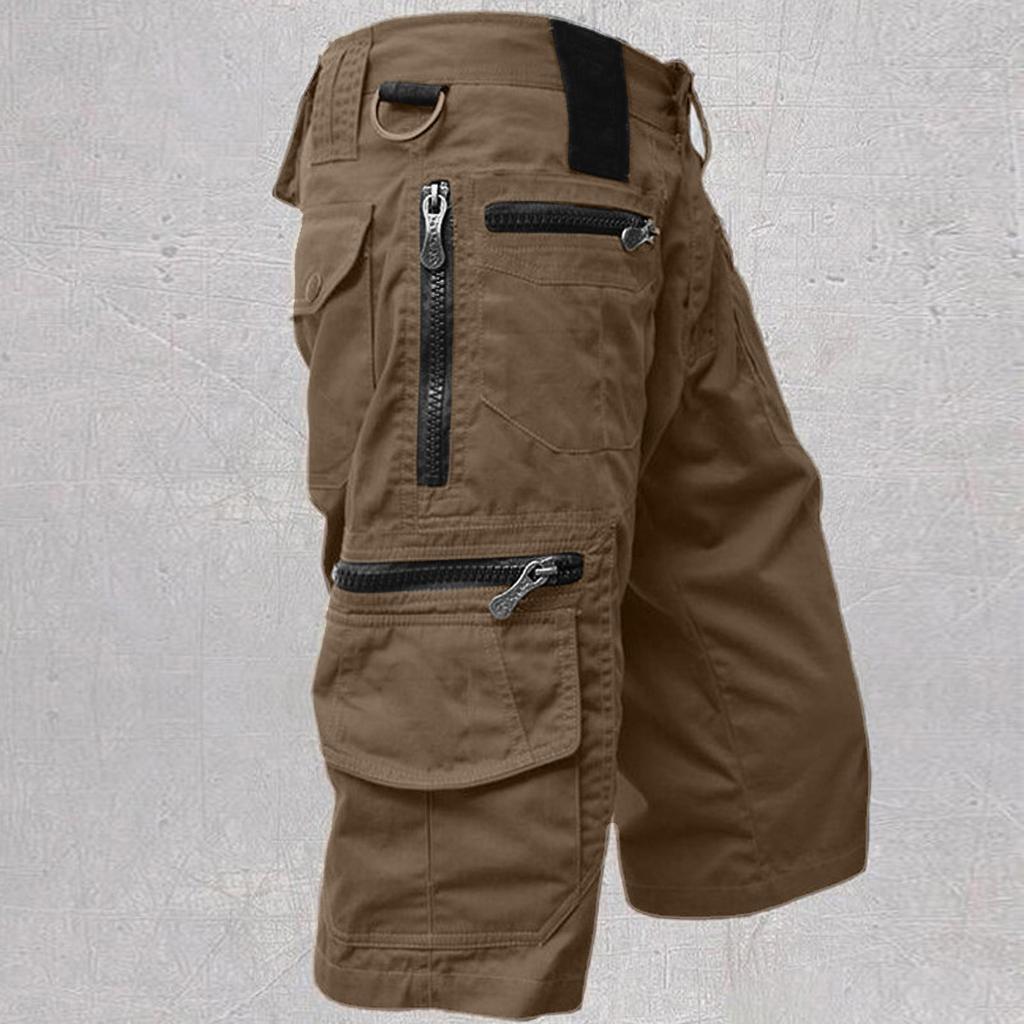 Мужские капри, свободные прямые повседневные хлопковые рабочие шорты с несколькими карманами