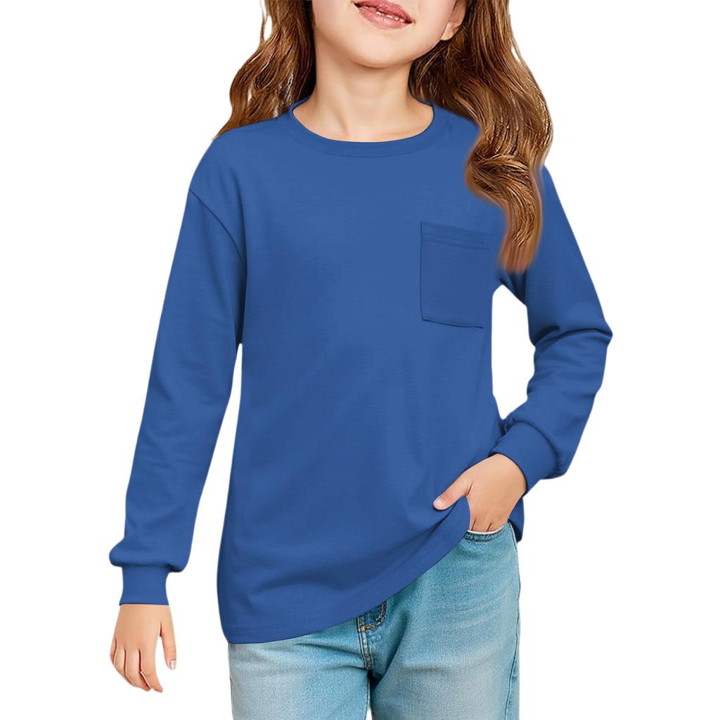 Girls' Long Sleeve Blouse - Round Neck Soft Waist Tunic