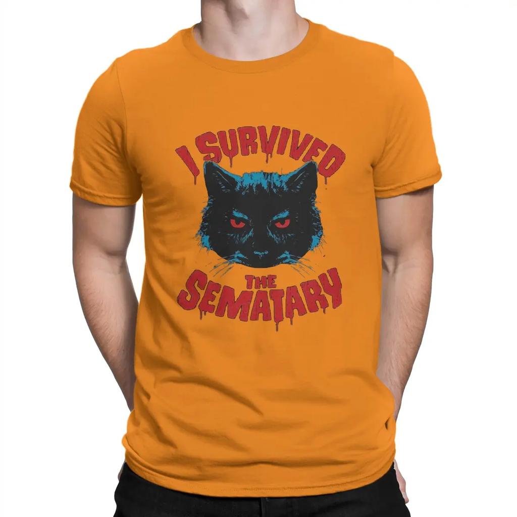 Pet Sematary Creative TShirt for Men I Survived Round Collar Basic T Shirt Hip Hop Gift Clothes Streetwear