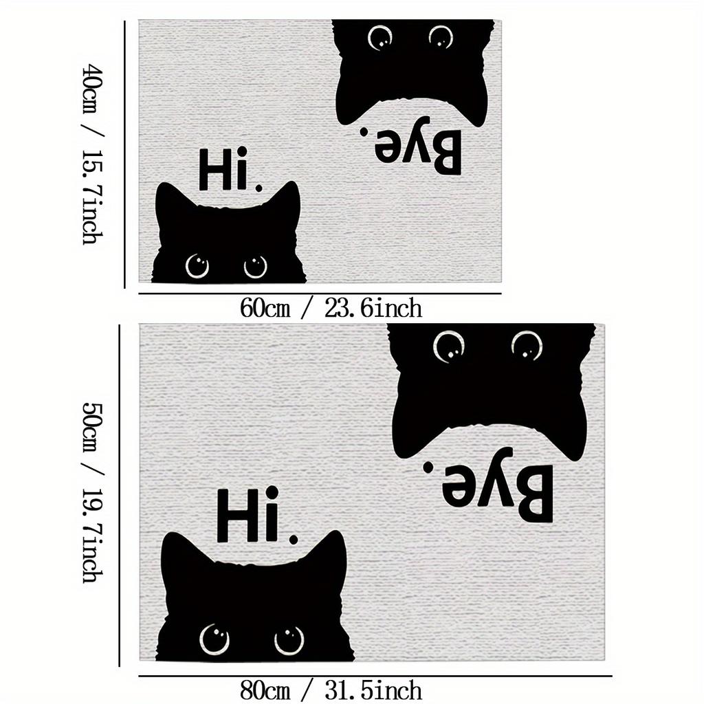 1pc Whisker Wonders Cat Design Door Mat, Polyester Entrance Rug with Anti-Slip Backing, Hand Washable, for Kitchen, Bedroom, Bat