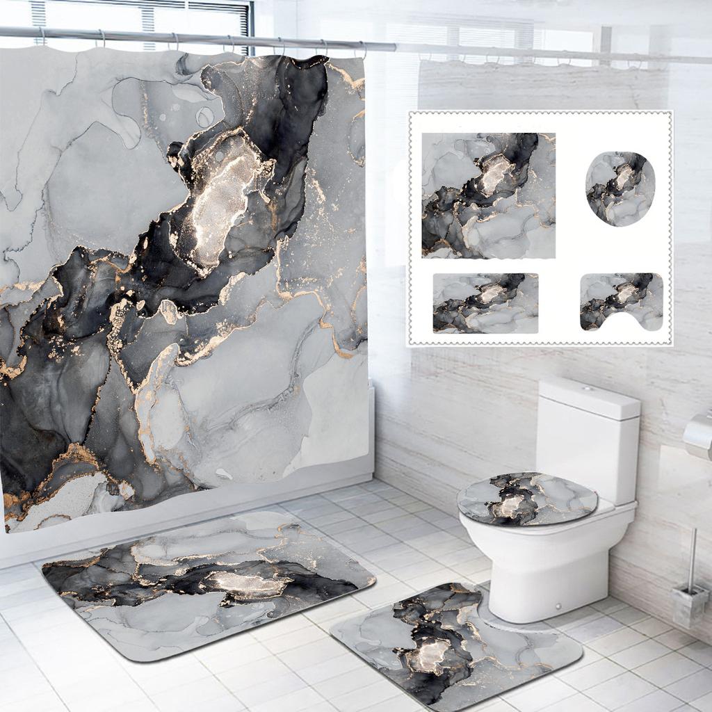 Набор из четырех предметов для ванной: шторка для душа, коврик для пола, набор из трех предметов: шторка-перегородка, коврик для пола