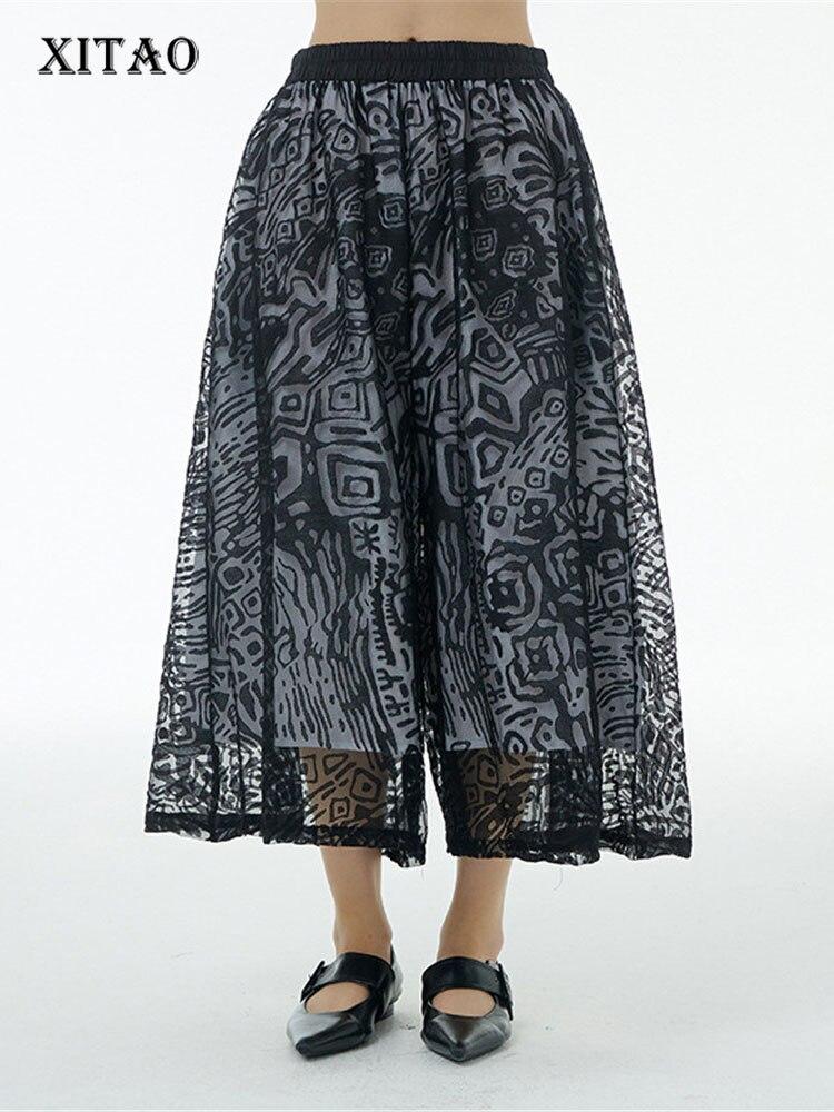 Xitao Сетчатые широкие брюки с модным принтом, женские брюки WMD6824