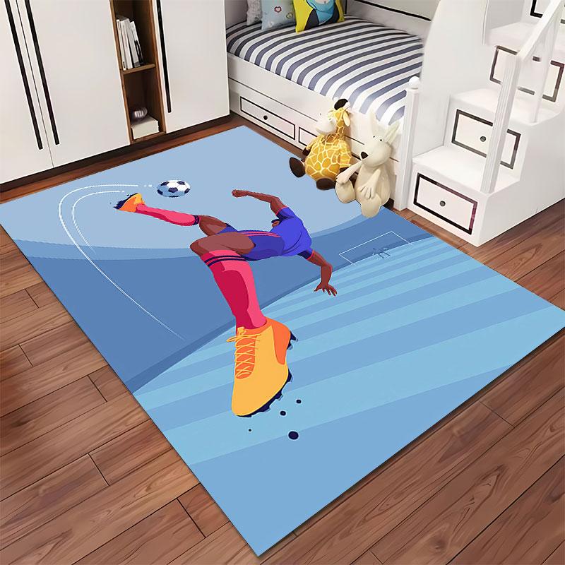 Soccer Kick Art in Blue Style suitable as a non-slip mat for the living room or bedroom sofa