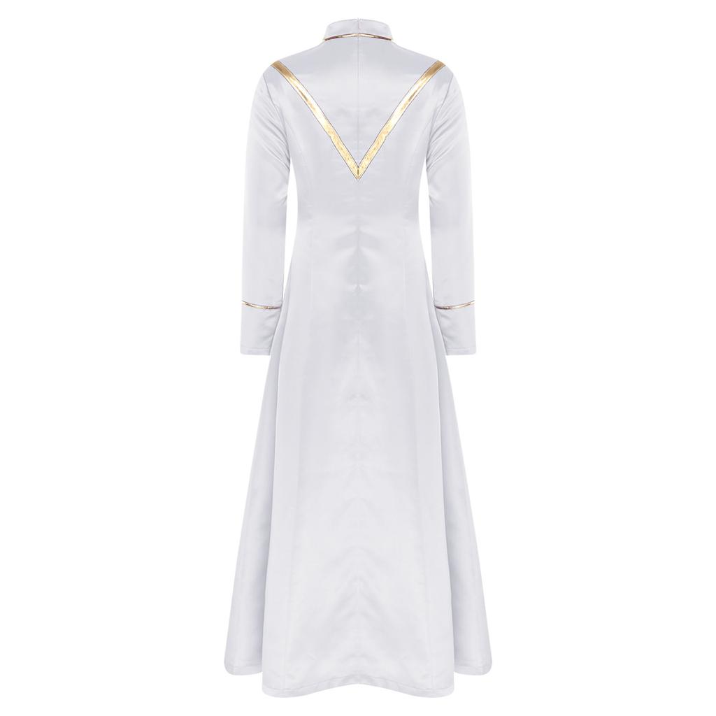 Womens Priest Cleric Cassocks Embroidered Cross Long Sleeve Back Zipper Long Robe