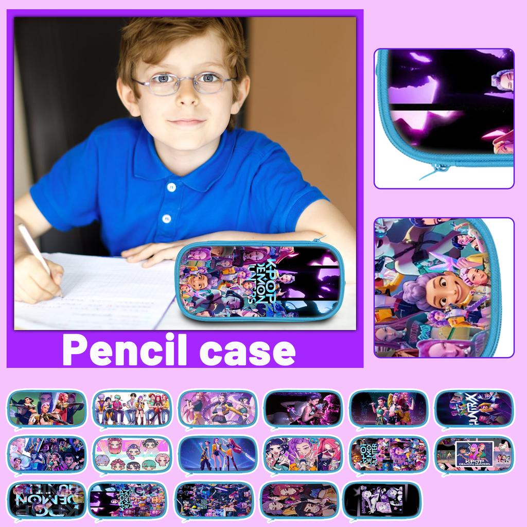 Студенческий синий двухслойный пенал Kpop/ Девичья группа охотников на ведьм Студенческая сумка для хранения канцелярских принадлежностей Сумка для карандашей