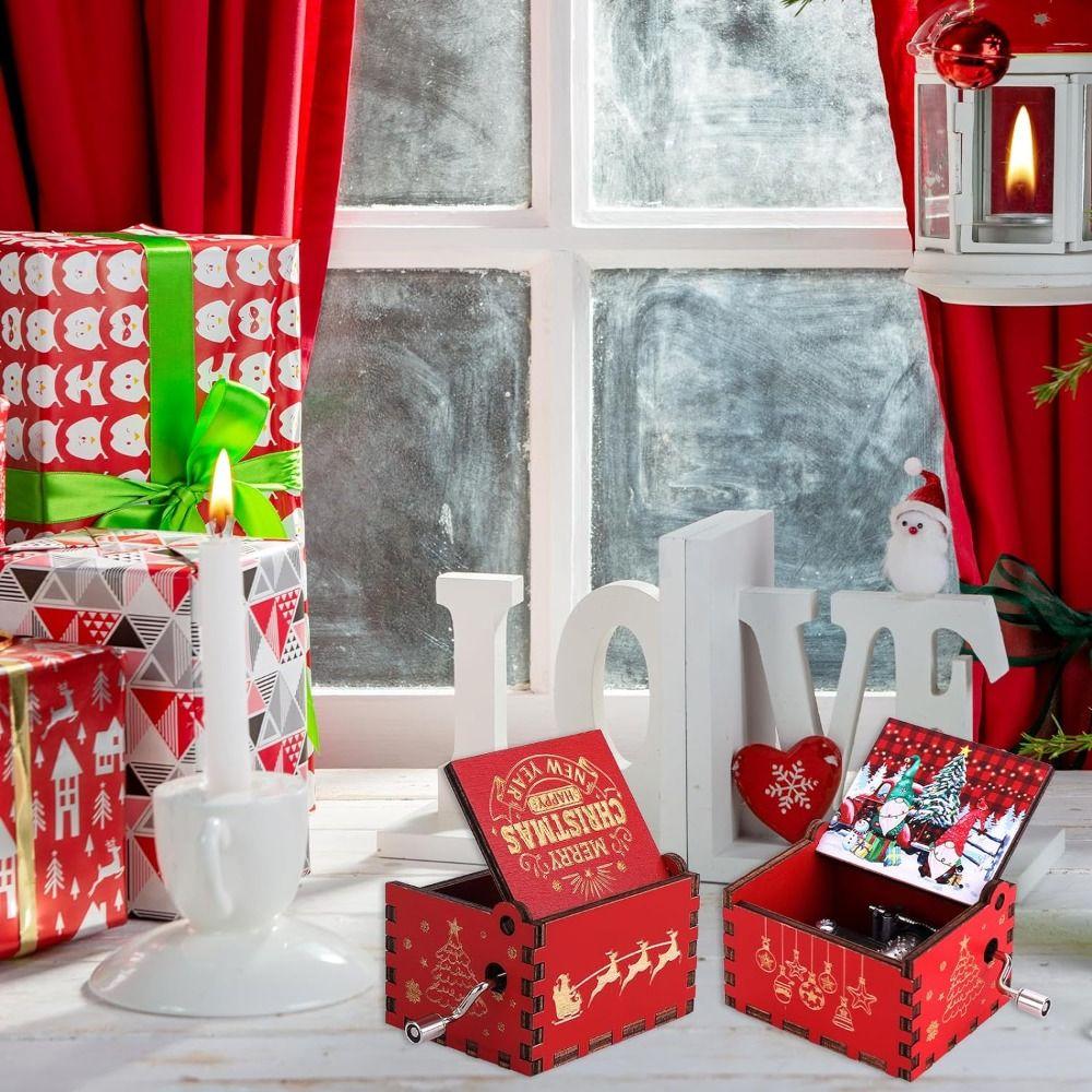 Музыкальная шкатулка с ручным управлением своими руками, красный Санта-Клаус, деревянная шкатулка, украшения для музыкальной шкатулки, с Рождеством
