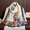 Versatile Botanical Flower Printed Silk Scarf Fashion Women's Decorative Outerwear Holiday Thin Shawl