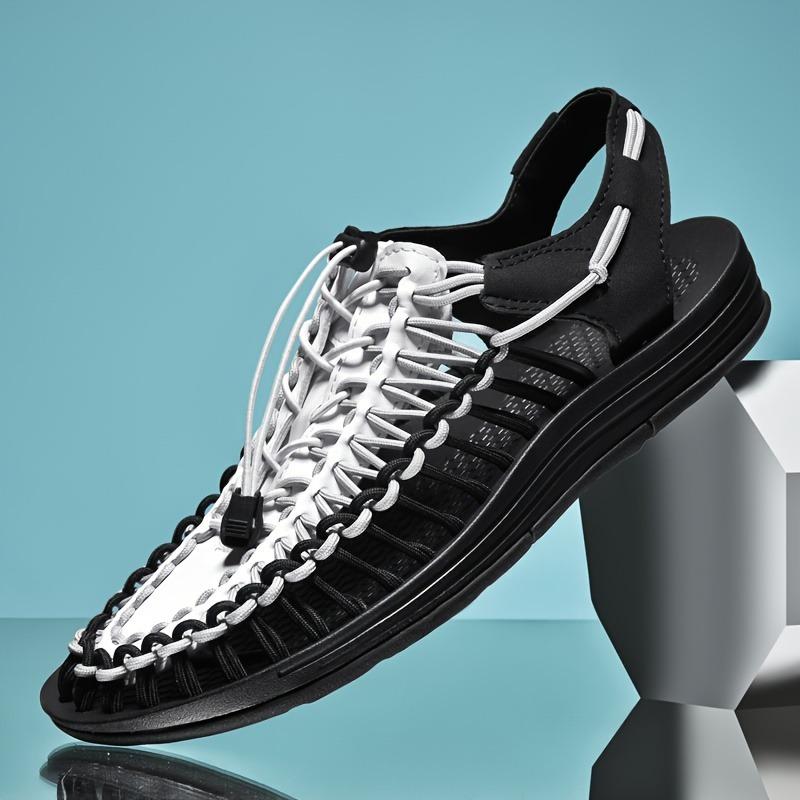 Мужские вязаные летние сандалии с закрытым носком, дышащая и нескользящая обувь с эластичными шнурками, подходящие для отдыха на свежем воздухе, весенней и летней одежды