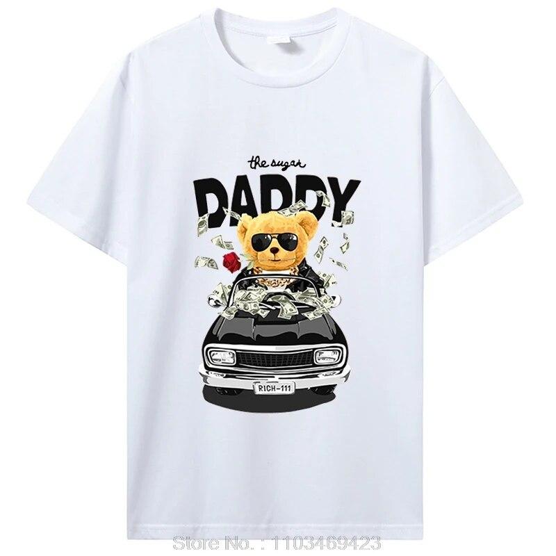 Футболки с плюшевым мишкой The Sugar Daddy, хлопковая футболка унисекс, забавная футболка с рисунком, негабаритная дизайнерская одежда унисекс