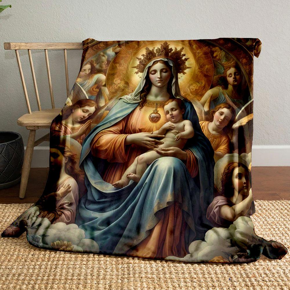 Virgin Mary Baby Angels Printed Blanket Printed Blanket for Living Room Bed Couch lunch break Soft Cozy Blanket for Friend's festival Gift