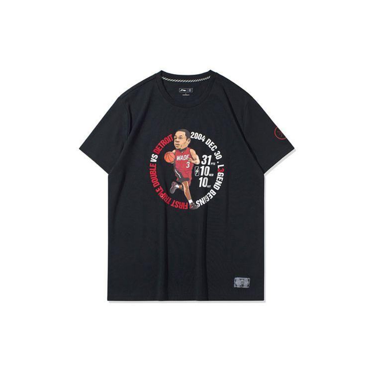 Мужская футболка с коротким рукавом и круглым вырезом, с принтом, серия Wade от Li Ning, топ, Новый Стандартный Черный AHSQ475-3