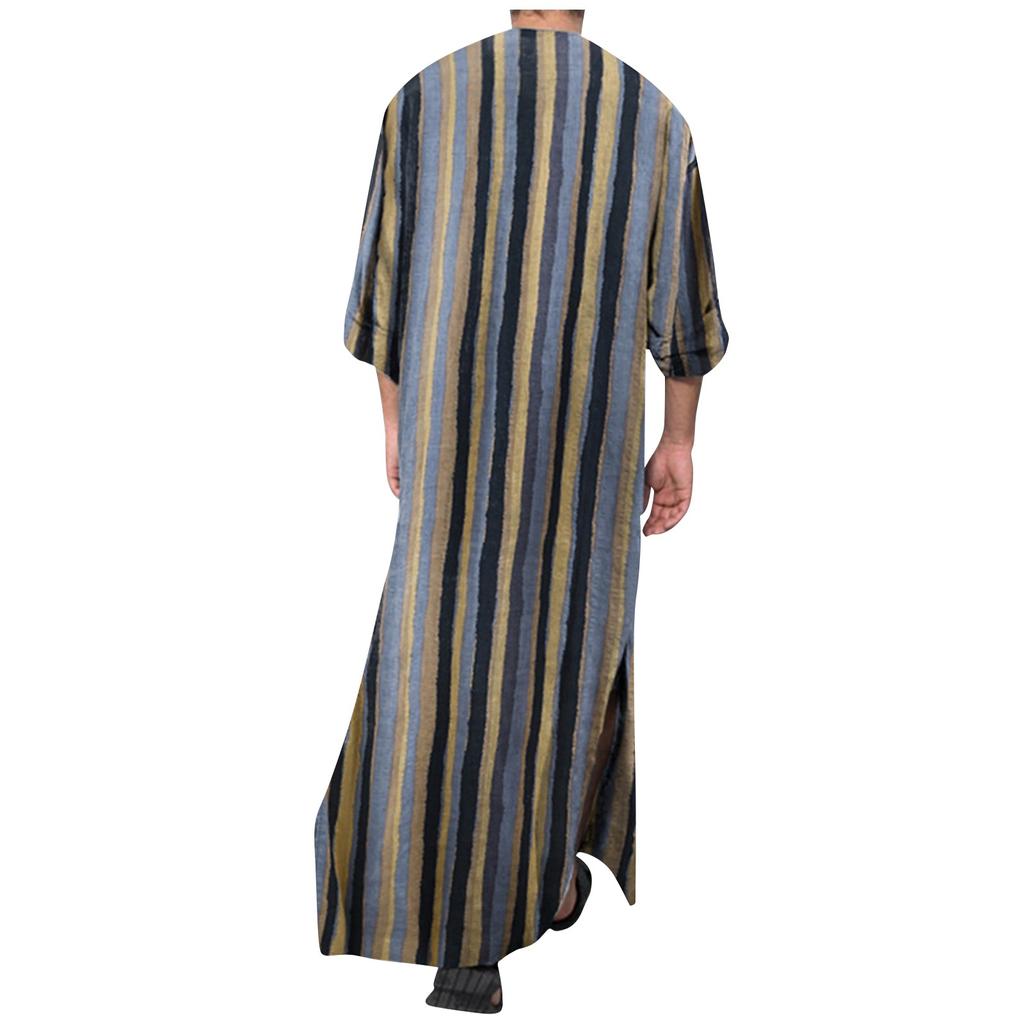 Летняя мужская мусульманская одежда, свободный халат, полосатая рубашка на пуговицах
