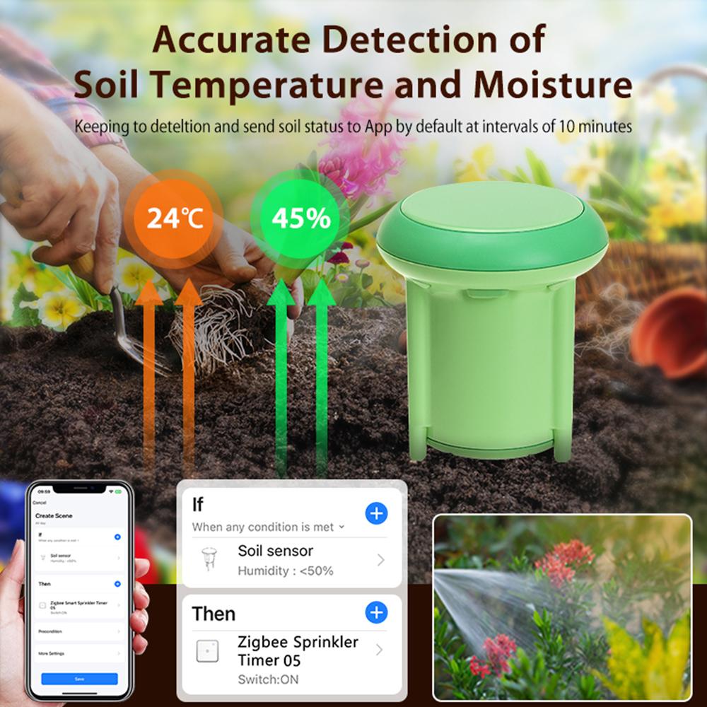 Tuya Zigbee Smart Soil Tester Humidity Temperature Tester Thermohygrometer APP Real Time Soil Monitor for Outdoor Garden