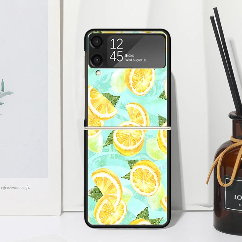 Летние Фрукты Лимон Чехол для Телефона для Samsung Galaxy Z Flip 7 6 5 4 3 5G Flip3 Flip4 Flip5 ZFlip6 ZFlip7 Черный Fundas Прозрачный G