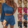Женский модный однотонный топ с косым воротником на одно плечо с длинным рукавом и шорты