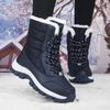 Waterproof PU Leather Snow Boots Fashion Women High Boots Plush Cotton Shoes Warm Winter Outdoor Walking Hiking Shoes