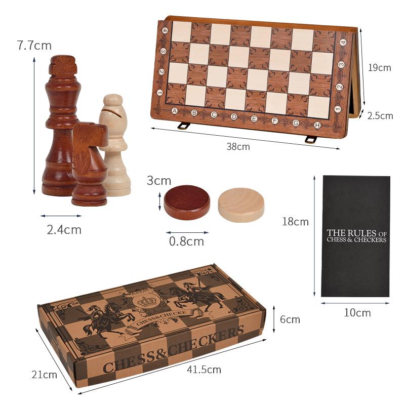 Деревянная складная магнитная игра 2-в-1: Шахматы и Шашки - Портативная настольная игра-головоломка
