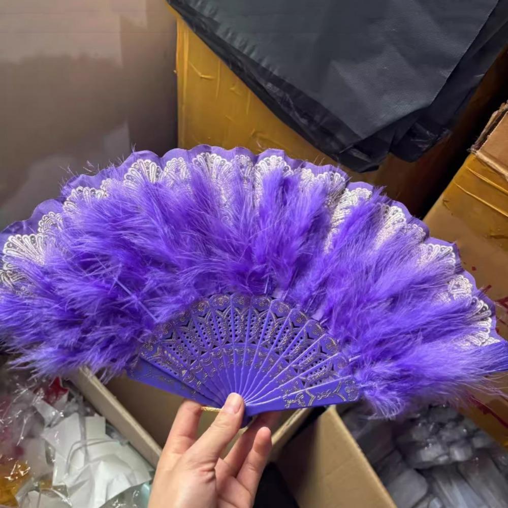 For Lolita Handmade with Pendant Dance Hand Fan Party Decor Feather Folding Fan Wedding Gift