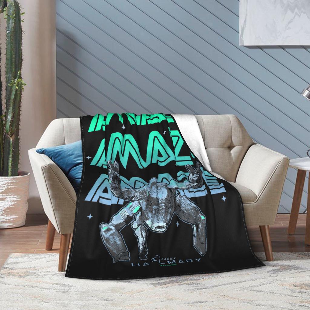 Project Hail Mary Amaze Eridani-Rocky Flannel Fashion Blanket Neon Portrai Funny Throw Fashion Blanket Sofa Bedding Lounge Super Soft