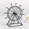 Sky Wheel Ornament with LED Light Rotatable Iron Wire Ferris Wheel Model Metal Figurine Home Office Desktop Decoration