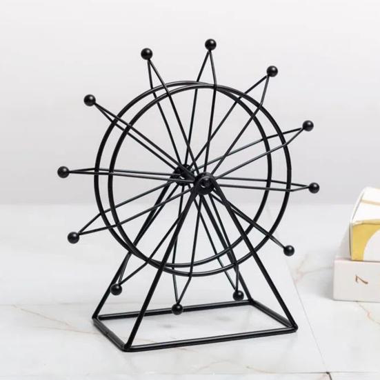 Sky Wheel Ornament with LED Light Rotatable Iron Wire Ferris Wheel Model Metal Figurine Home Office Desktop Decoration