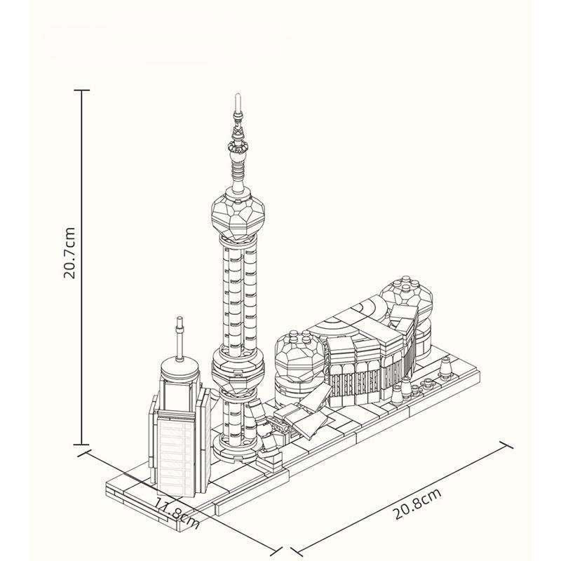 Креативные и интересные знаковые здания на набережной Вайтань в Шанхае, Китай. Украшения для рабочего стола. Строительные блоки, кирпичи, игрушки, подарки.