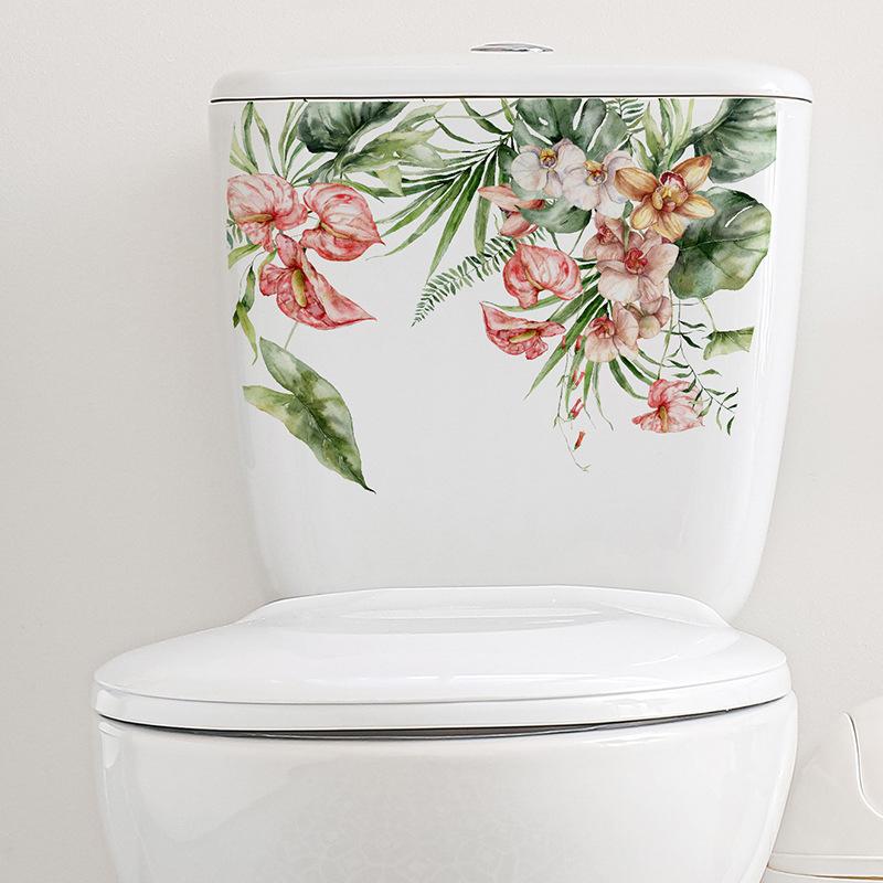 Green Plant Leaves Flower Wall Sticker Bathroom Toilet Decor Living Room Cabinet Home Decoration Decals Beautify Self Adhesive M