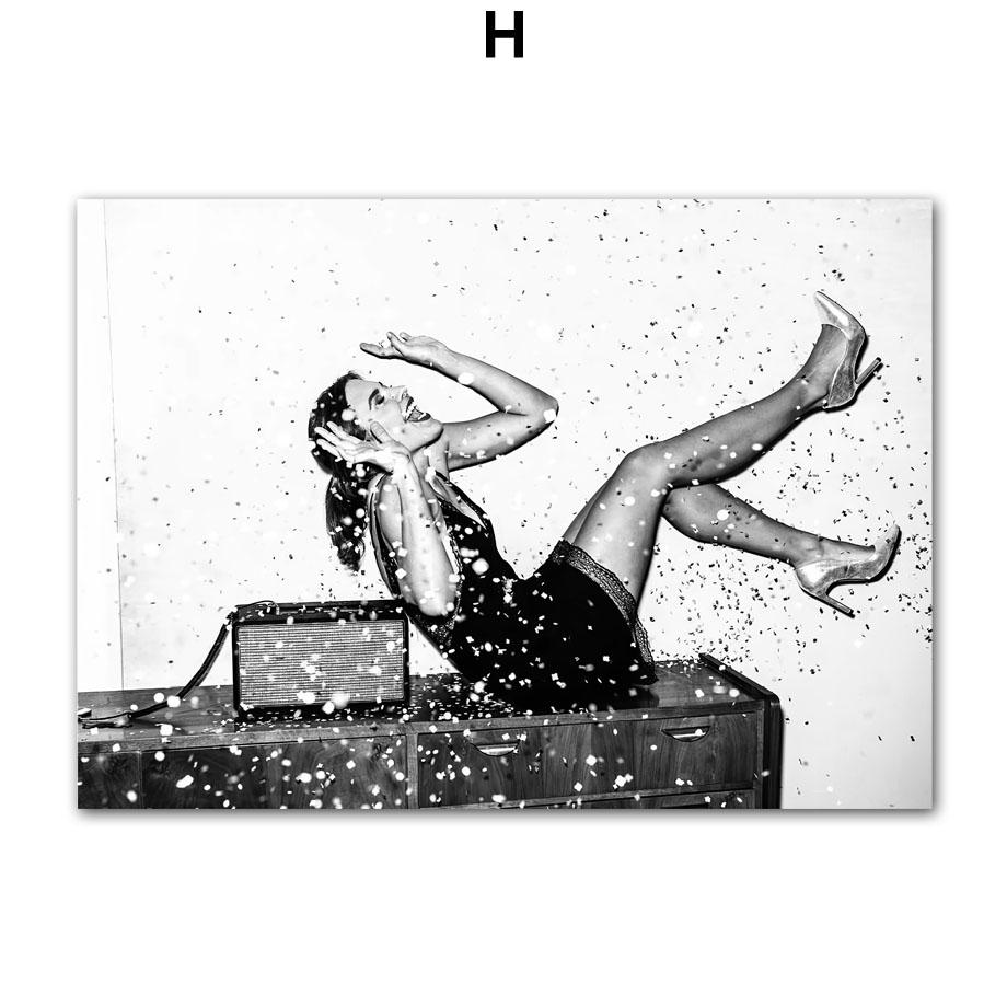 Парижская башня Модная девушка Звезда Собака Черно-белые фотографии Постеры Настенное искусство Холст Принты Картина для гостиной Домашний декор