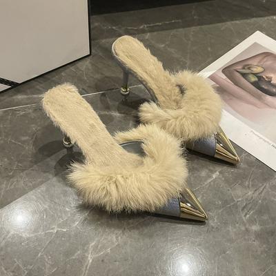 Мода Мода Темперамент Женская обувь 2025 Зима Новые Острый каблук Простые Универсальные Женские тапочки Противоскользящие Женские каблуки Тапочки