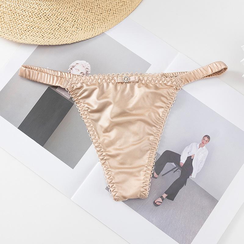 Thin Belt Bow Underwear For Women Girl Sports Panties Thong Low Waist Seamless Soft Satin Briefs Female Lingerie