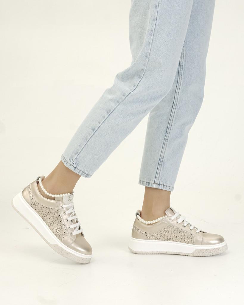 Кроссовки с жемчужинами Tucino 371270 36 розово-золотистые кожа