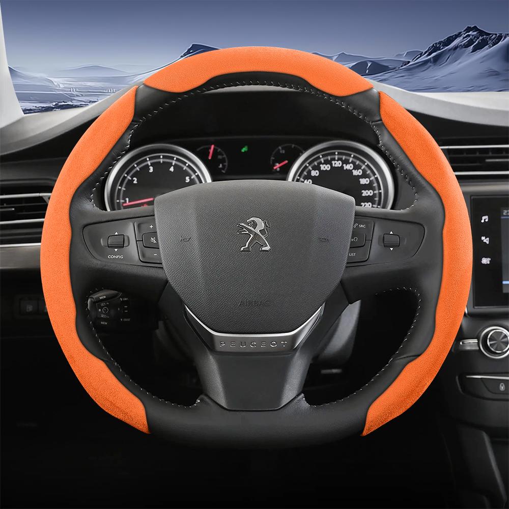 vcxja9 Suitable for Peugeot Sports Suede Steering Wheel Cover with Split Snap-On Anti-Slip Design for Models Such as 208 E-208, 2008 E-2008, 3008
