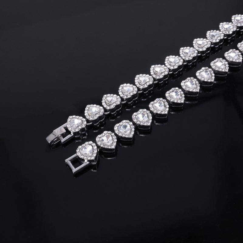 45 см Хип-хоп Теннисная цепочка Браслет Ожерелье Блестящее Сердце Цирконий Рок Вечеринка Ювелирные изделия