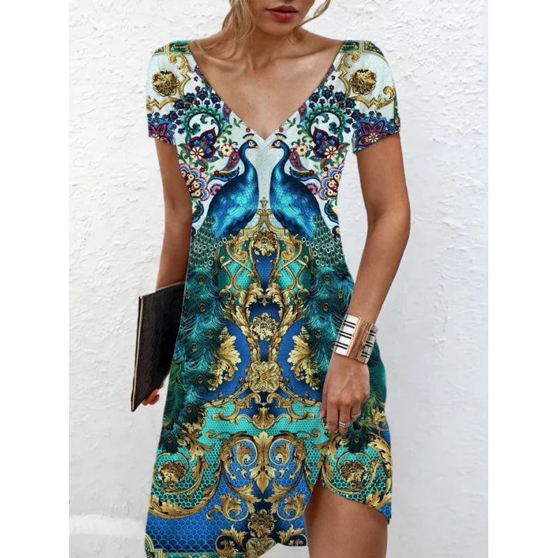 GMXIA Женская мода лето весна повседневные платья с коротким рукавом и v-образным вырезом