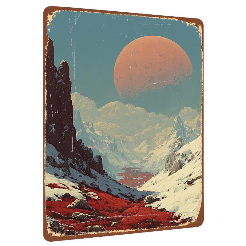 Red Planet Snow Mountain Landscape Metal Wall Art Modern Home Decor Living Room Bedroom Metal Hanging Ornament