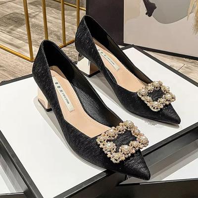 Туфли на высоком каблуке весна-лето 2024 г. Новые элегантные туфли Fairy с мягкой подошвой и высококачественные женские туфли цвета шампанского на толстом каблуке