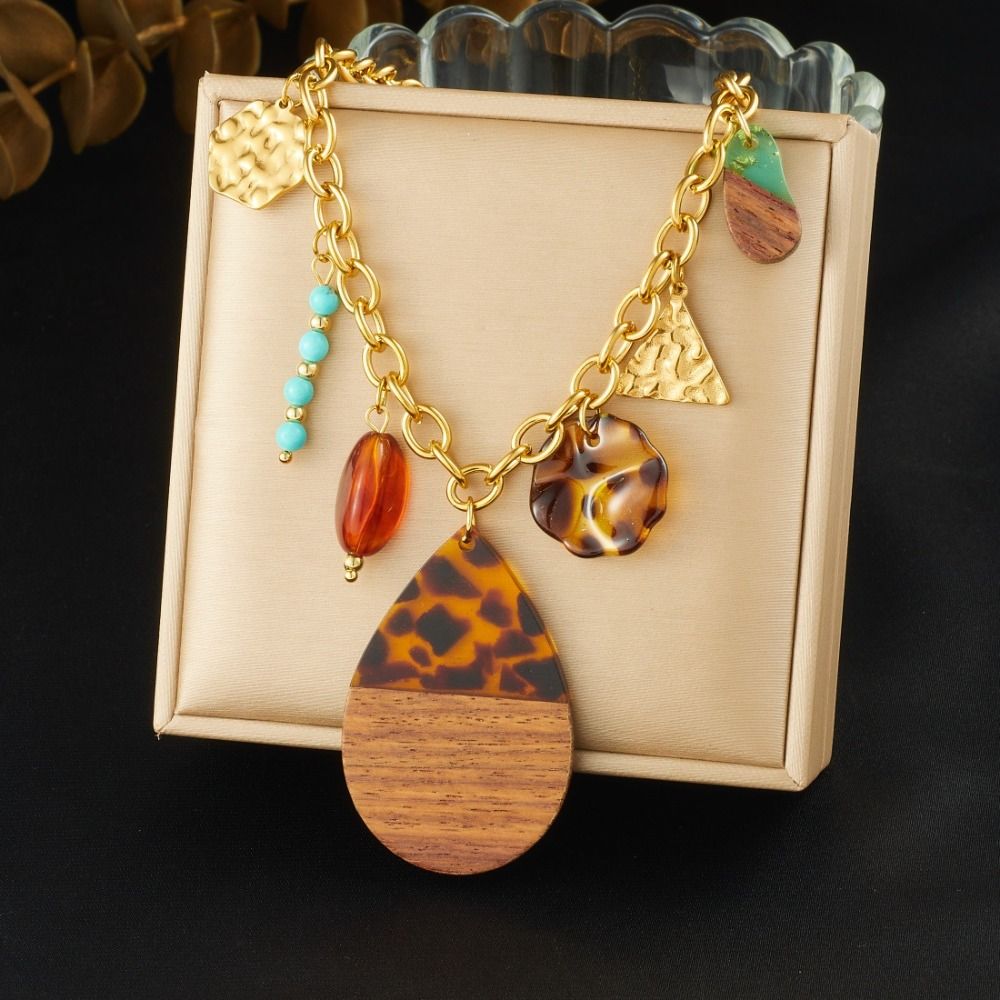 Gold Tone Multi Pendant Necklace Multi Charms Boho Jewelry Statement Chain Necklace Daily Wear