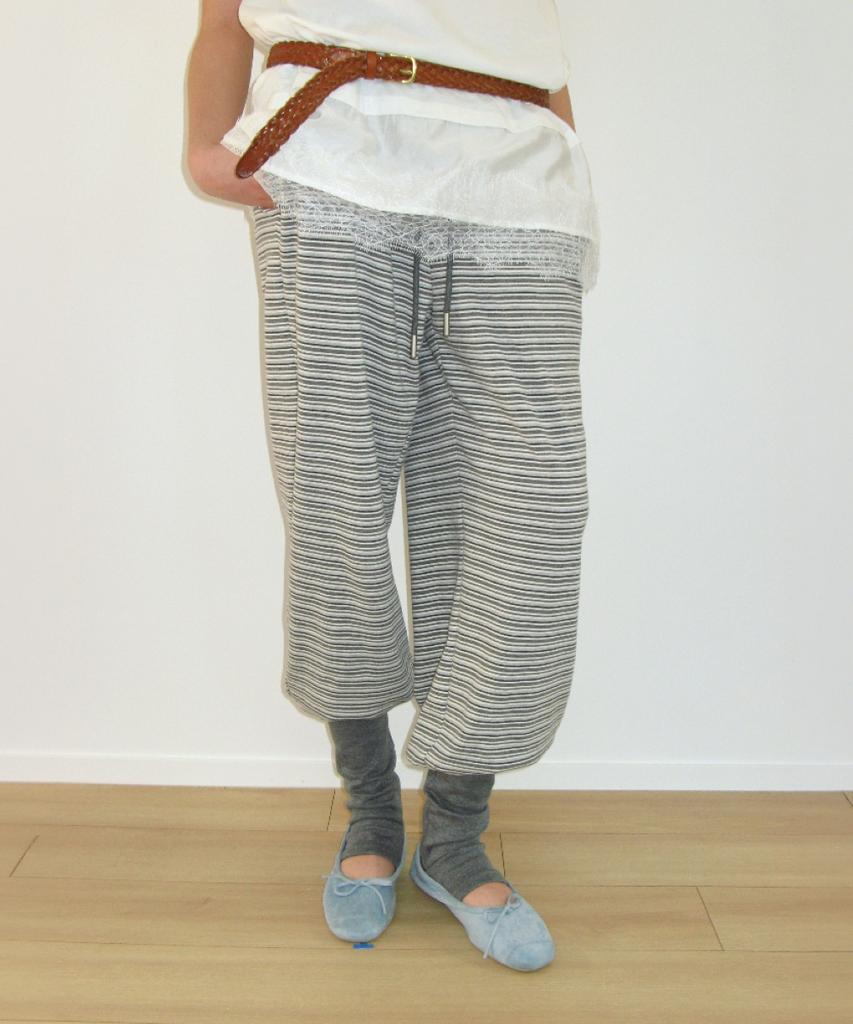 RONRON Leg Warmer Layered Sweat Pants Gray Stripe